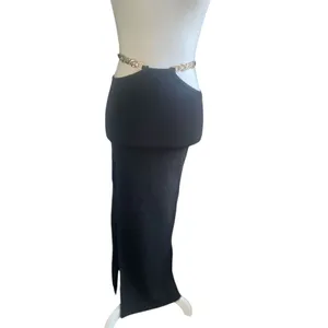 NWT Pretty Little Thing long maxi skirt Textured chain details Black Size 4 thumbnail 3