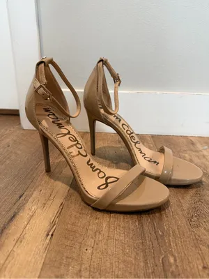Steve Madden Sam Edelman NADYA Patent Leather Ankle Heel Sandal Shoe Classic Nude 6.5 thumbnail 3
