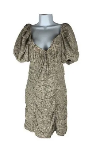 Zara Womens Polka Dot Mini Dress Size M Beige Black Puff Sleeve thumbnail 1