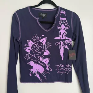Ed Hardy women’s Purple Graphic Long Sleeve Shirt large thumbnail 1