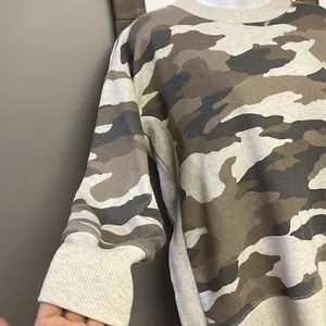 Aerie Tan Camo Crew Neck Mixed Textured Sweatshirt w/ Large Slide Slits- XS thumbnail 8