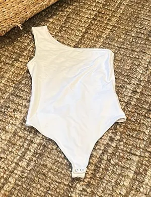 Abercrombie & Fitch Soft A&F Collection White Asymmetrical Bodysuit thumbnail 1