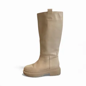 Cream Knee-High Minimalist Leather Boots by H&M Premium Chunky Rubber Sole size 8 thumbnail 5