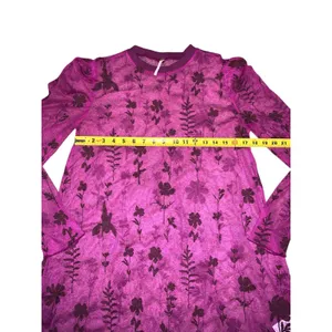 Free People XS Sheer Mesh‎ Floral Mini Dress Magenta Pink Long Sleeve Tunic thumbnail 7