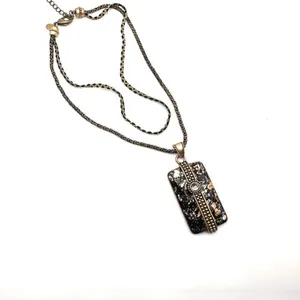 Chico’s multi-strand gold & black marbled‎ pendant statement necklace layered thumbnail 3