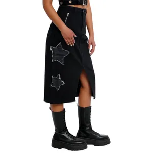 Daisy Street Star Patch Black Denim Midi Skirt Women’s Small Streetwear Y2K thumbnail 3