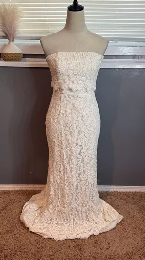Lulus White Lace Mermaid Maxi Dress Strapless Bridal Rehearsal Gown Small USA thumbnail 1
