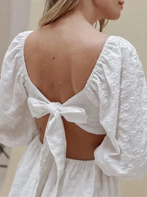 Moodie White Textured Floral Mini Dress w/ Puff Sleeves Cutout Bridal Summer S thumbnail 6