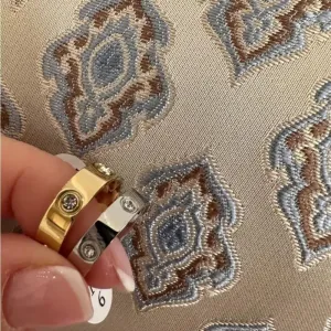 New Unisex 14k gold-plated stainless steel stone‎ band ring, Size 7 thumbnail 6