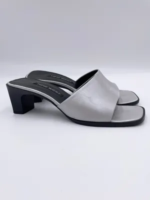 Vintage 90s Y2K Nine West Silver Square Toe Sandal Heels Size 5.5 Retro 2000s thumbnail 3