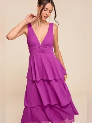 Lulus Celebration Time Purple Sleeveless Tiered Midi Dress purple small thumbnail 4
