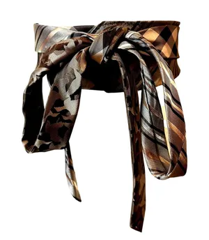 Unique Satin Obi Belt Wide One Size Wrap Brown Preppy Upcyled Artsy Handmade thumbnail 1