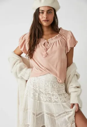NWOT Free People Terese Top Pink Velvet Tassel Women’s Size Medium thumbnail 1