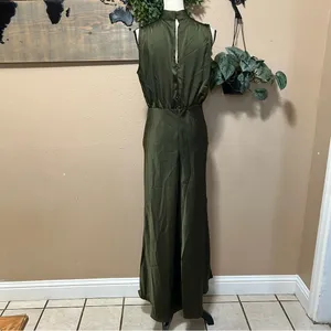 Lulus Classic Elegance Olive Satin Sleeveless Mock Neck Maxi Dress thumbnail 5