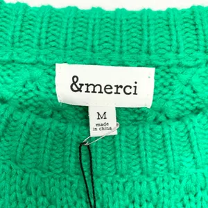 &merci Pointelle‎ Knit Crewneck Sweater Womens Size M Green MSW10084 Chunky thumbnail 4