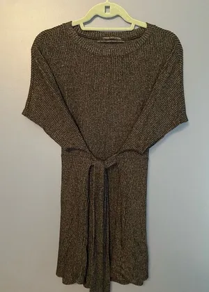 Urban Outfitters‎ Grey Ribbed Knit Dolman Sleeve Tie Waist Mini Dress XS thumbnail 1