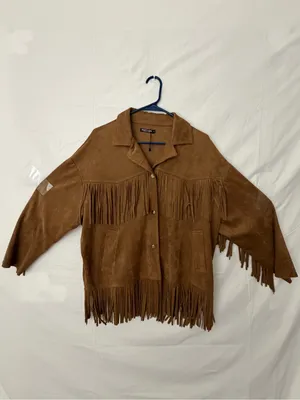 Nasty Gal Brown Faux Suede Fringe Jacket Womens M (A708) thumbnail 3