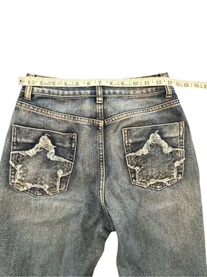 ROMWE Star Patch Flare Jeans Size 2 grunge med wash Distressed Frayed Y2K edgy thumbnail 5