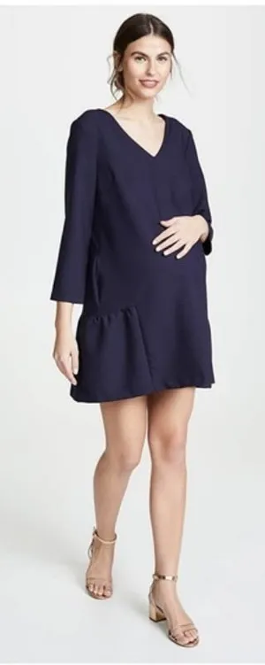 Hatch size 1 4/6 the Heidi Navy dress maternity postpartum mini ruffle v neck thumbnail 1