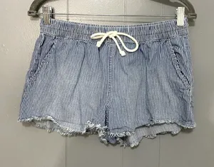Aerie Blue Striped Chambray Pull-on Raw Hems Summer Beach Boho Shorts M thumbnail 1