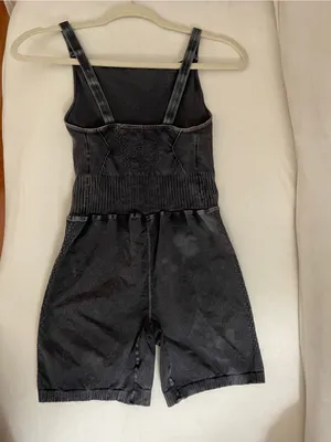 Free People Good Karma High Neck Runsie Ice Black Wash Romper Size M thumbnail 6