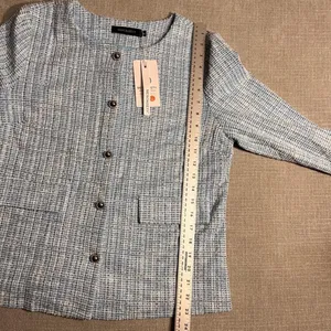 MEROKEETY Women's Textured Blazer‎ Jacket Light Blue Button Front Size M thumbnail 5