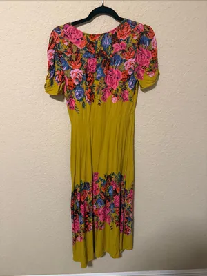 Free People Janie Midi Dress with Pink & Blue Floral Print thumbnail 4