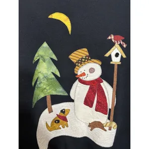 Vintage Snowman Sweatshirt Navy Crewneck Women’s Medium Gildan Xmas Tree Winter thumbnail 3