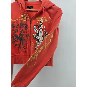 Ed Hardy Hoodie Womens XL Red Cropped Zip Up Tattoo Graphic Panther Dagger Y2K thumbnail 2