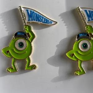 Disney Pixar BaubleBar Monsters Inc Mike Wazowski Earrings Flag NEW Green Gold thumbnail 2