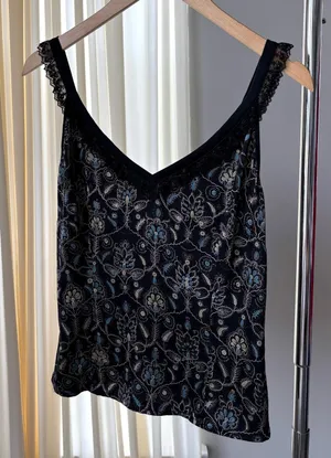 Y2K Vintage Etcetera Cami 4 Silk Paisley Lace Trim Top Whimsygoth Boho Fairy thumbnail 1