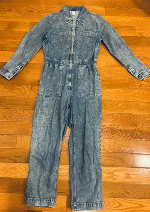 H&M Retro 80s Vibe Acid Wash Long Sleeve EDGE Denim Boiler Jumpsuit/Coveralls 4 thumbnail 5