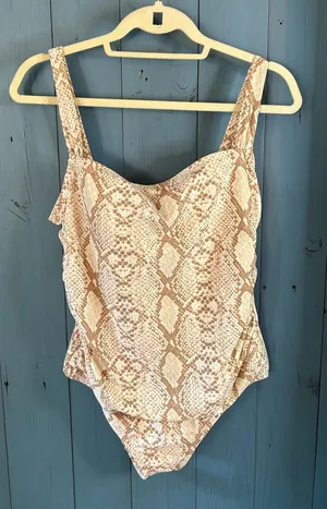 Kona Sol Beige and Light Brown Snakeskin Patterned Swim One Piece | Large 12-14 thumbnail 1