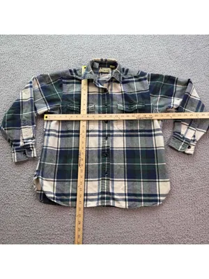 Vintage L.L. Bean Plaid Flannel Shirt Green Blue Chamois Button Up Womens Medium thumbnail 3