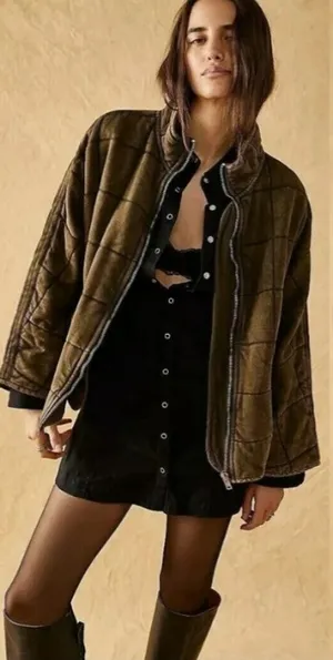 Free People Dolman Quilted Knit Jacket in Dusted Military Grunge Green Medium thumbnail 1