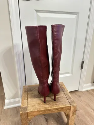 STEVE MADDEN Lingo Pointed Toe Knee High Boot in Wine Leather Size US 7.5 thumbnail 4