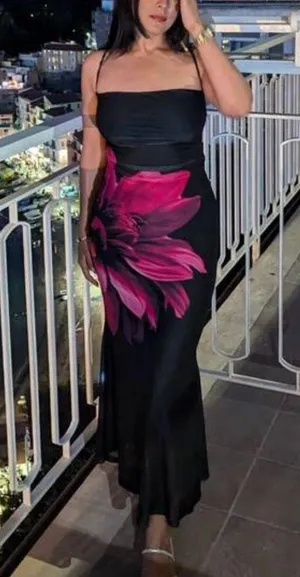 Black and pink floral maxi dress thumbnail 1