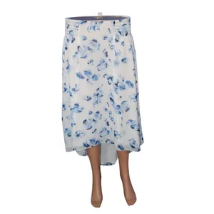 Club Monaco blue and white floral high-low skirt Smocked Waist Size Small‎ Lined thumbnail 2