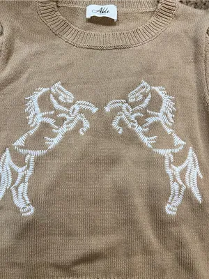 ABLE Marlee Horse Embroidered Puff Sleeve Sweater Beige Approx S NWOT thumbnail 6