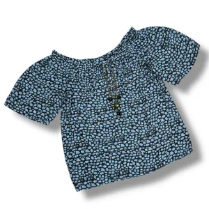 Moda International Printed Beaded Sheer‎ Peasant Blouse Blue Black Medium thumbnail 12