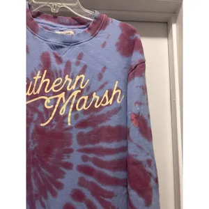Southern Marsh Sweatshirt Women XS Gray Brown Tie Dye Fleece Crew Spell Out thumbnail 2