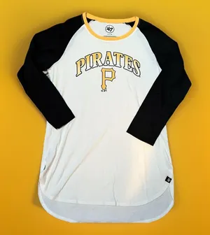Women’s Pittsburgh Pirates '47 Brand 3/4 Sleeve White/Black Yellow Shirt Small thumbnail 1