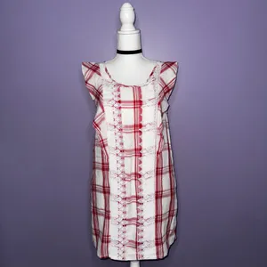 Entro NWT Boutique Red and White Plaid Dress with Lace Detail thumbnail 2