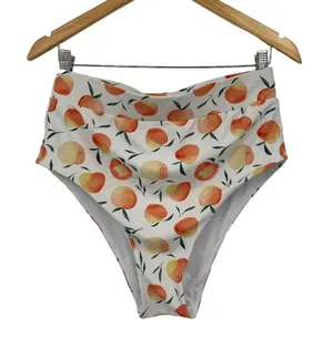 Current Tyed 2 Piece Swimsuit Bikini High Waisted Peaches Print White Womens XL thumbnail 5
