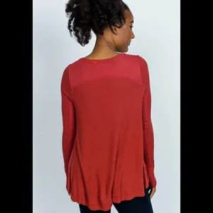 EUC FREE PEOPLE We The Free Malibu Waffle Knit Thermal in Washed Red - Size S thumbnail 2
