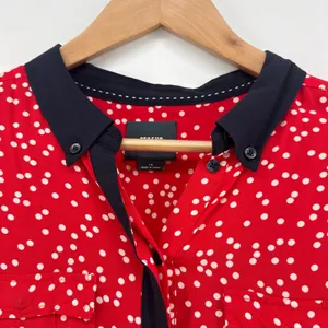 Maeve Anthropologie Bagatelle‎ Red Polka Dot Long Sleeve Button Down Blouse 10 thumbnail 4