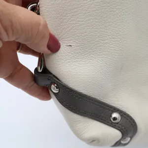 Coach Shoulder Bag Women's Hobo Cream Grey Pebbled Leather Studded Good thumbnail 6