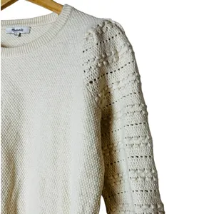 Madewell Womens Bobble Sleeve Sweater Pullover Ivory Cotton Merino Wool Medium thumbnail 4