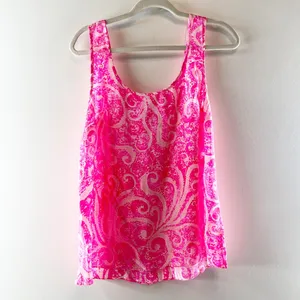 Lilly Pulitzer Silk Cosmos Printed Scoopneck Sleeveless Tank Top Pink Large thumbnail 2