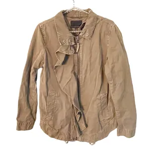 Banana Republic Size Small Ruffle-Front Military Jacket Olive Green‎ Full Zip thumbnail 1